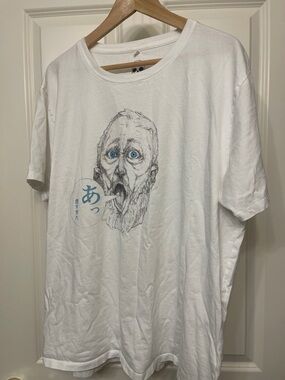 Men's White Graphic Short Sleeve Tee with Blue Illustration